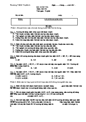 Đề kiểm tra 15 phút môn Vật lý Lớp 9 - Trường THCS Thọ Bình (Có đáp án)